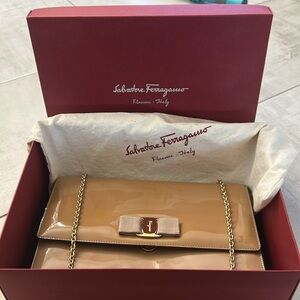 Salvatore Ferragamo Ginny beige crossbody with chain